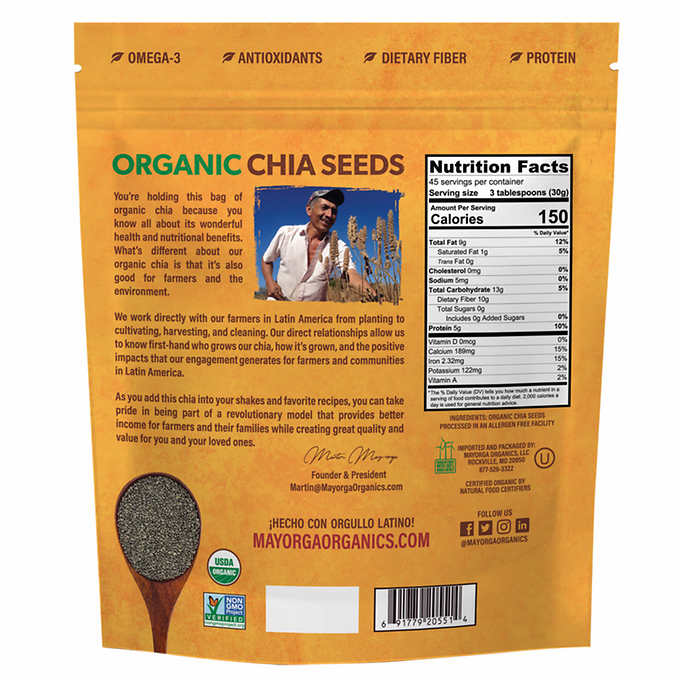 Mayorga Organics Chia Seeds 3lb (48oz) bag
