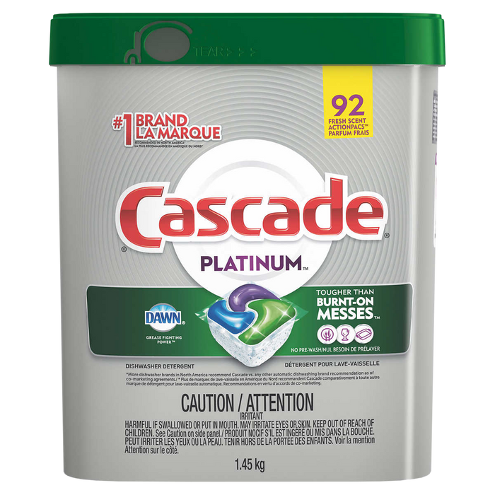 Cascade Platinum 92 Count ActionPacs Dishwasher Detergent, Fresh Scent