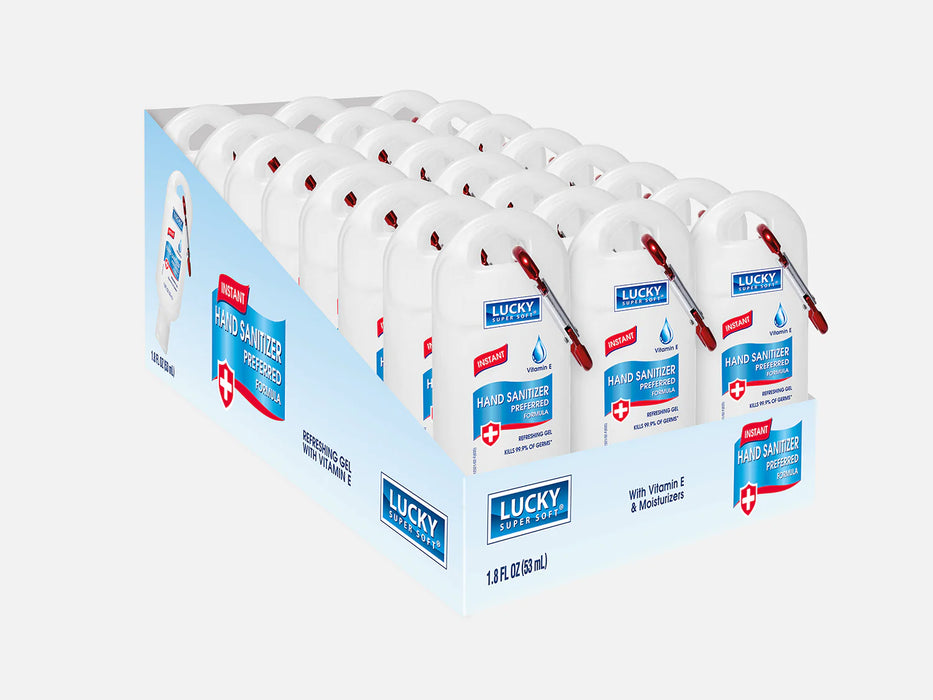 Lucky Hand Sanitizer 24 Pack with Vitamin E, 1.8 fl oz (53 mL) Bottles with Clip