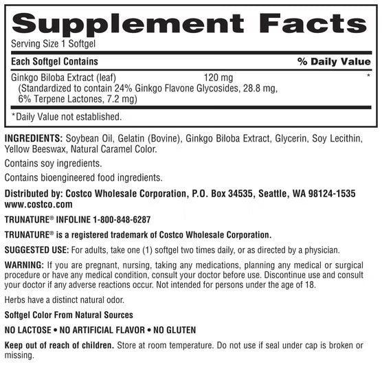 Trunature Ginkgo Biloba  120mg - 340 Softgels, Exp:01/29