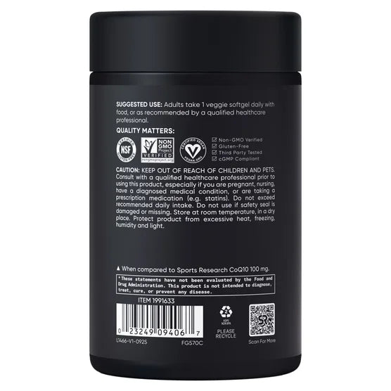 Sports Research 150 ct  CoQ10 200mg,Veggie Softgels