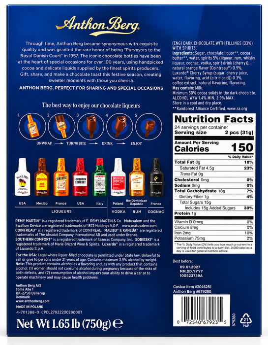 Anthon Berg 48ct Chocolate Bottle Selection – Assorted Gift Box – 1.65 lb (750g)