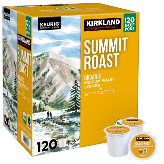 Kirkland Signature 120 Count Summit Roast Organic Medium Roast Coffee K-Cup Pods, 3 lb