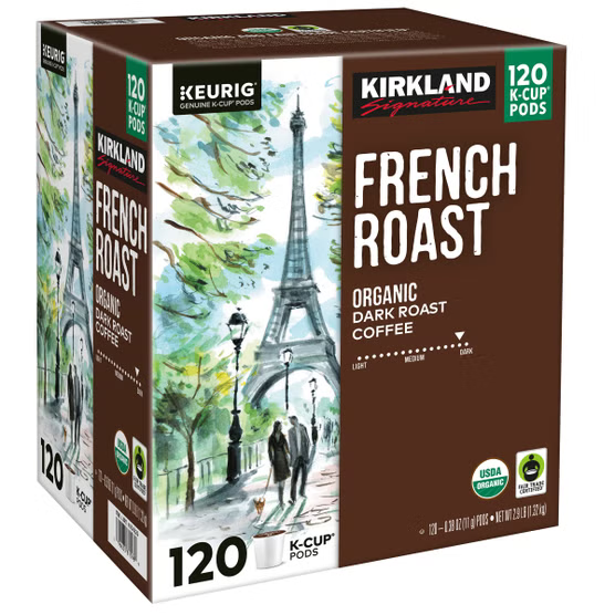 Kirkland Signature 120 Count French Roast Organic Dark Roast Coffee K-Cup Pods, 2.9 lb