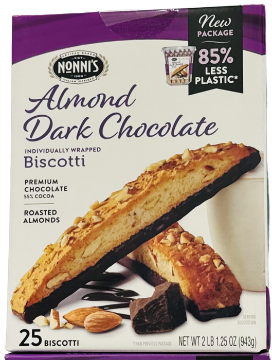 Nonni's 25ct Almond Dark Chocolate Biscotti, 2 lb 1.25 oz