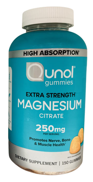 Qunol Magnesium Gummies 150 gummies, Extra Strength 250mg, Orange Flavor, 1.08 lbs