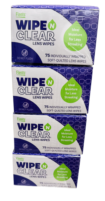 Flents Wipe ’N Clear Lens Wipes 75ct, 4-Pack (300 Total Wipes) - Soft-Quilted, Anti-Streak