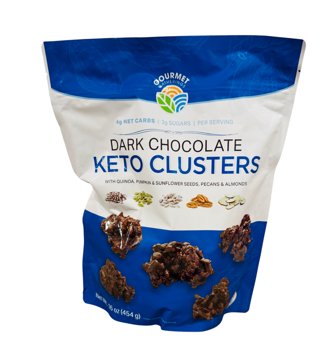 Gourmet Gatherings Dark Chocolate Keto Clusters 16oz – Low Carb Snack with Nuts & Seeds