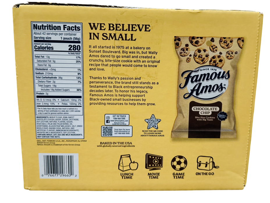 Famous Amos 42ct Chocolate Chip Bite-Size Cookies, 2 oz Pouches (5.25 lbs Total)