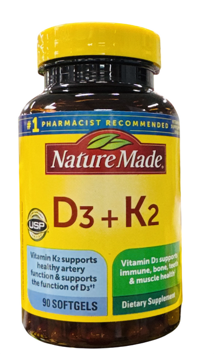 Nature Made 90 Count Vitamin D3 5000 IU + K2 100 mcg Softgels
