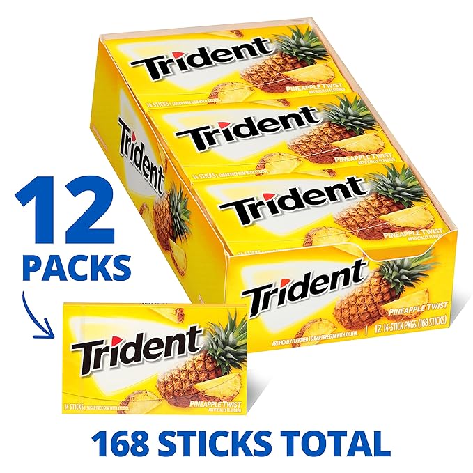 Trident Pineapple Twist Sugar Free Gum - 12 Packs of 14 Pieces (168 To ...