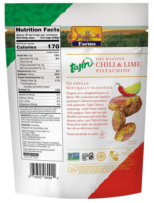 Tajín Spicy Chili & Lime Roasted Pistachios – Crunchy, Zesty Snack by Setton Farms, 20oz