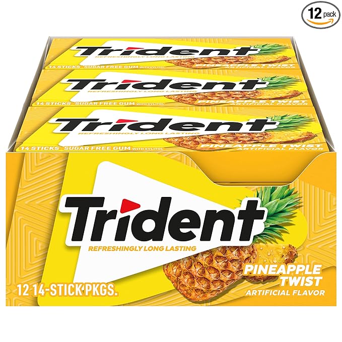 Trident Pineapple Twist Sugar Free Gum - 12 Packs of 14 Pieces (168 Total Pieces)