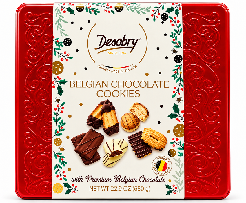 Desobry Assorted Belgian Chocolate Cookies Tin, 22.9 oz