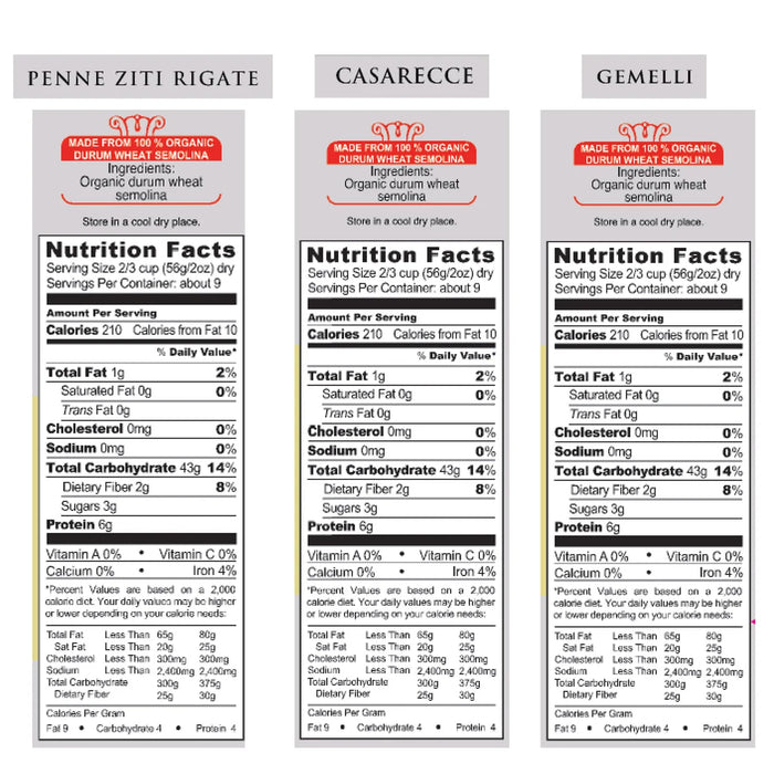 Garofalo Organic Tri-Color Pasta, Variety Pack, 17.6 oz, 6-count