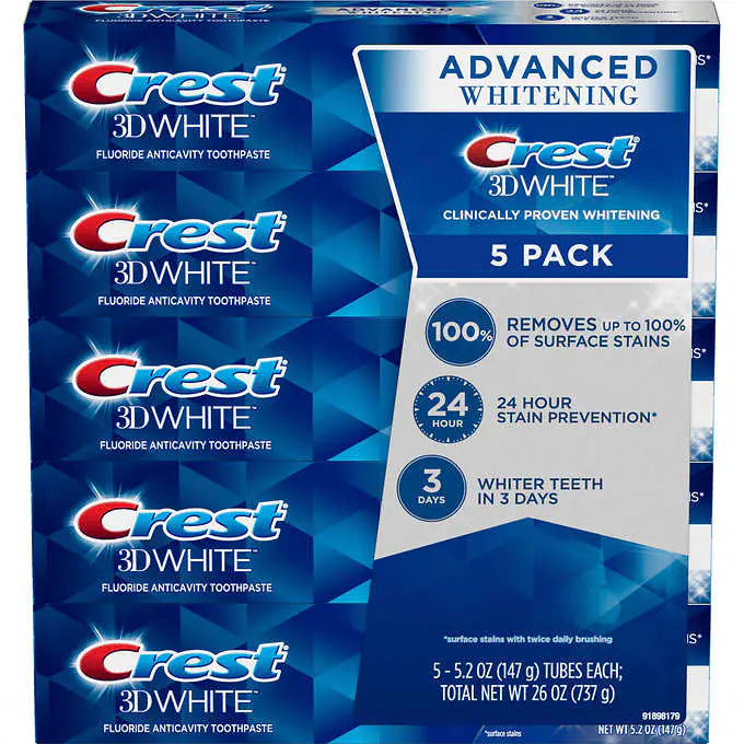 Crest 3D White Advanced Whitening 5.2oz Toothpaste 5-pack