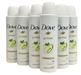 Six Dove go fresh cucumber & green tea deodorants on a white background