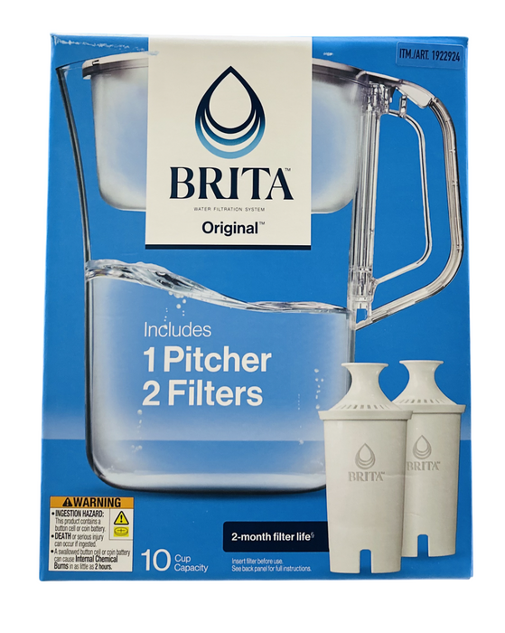 Brita 10-Cup Capacity Original Water Filtration Pitcher,  (1 Pitcher + 2 Filters) – SmartLight Indicator, Easy-Fill Lid