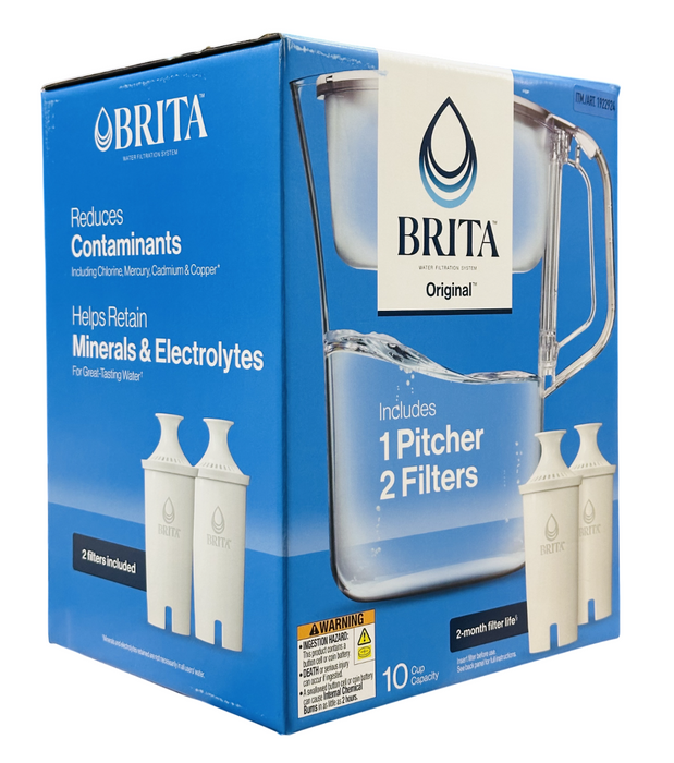Brita 10-Cup Capacity Original Water Filtration Pitcher,  (1 Pitcher + 2 Filters) – SmartLight Indicator, Easy-Fill Lid