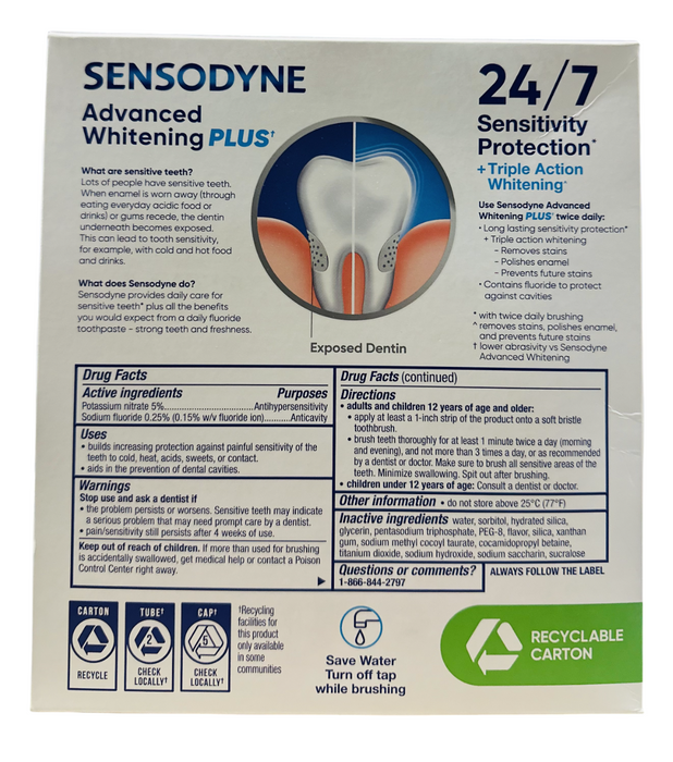 SENSODYNE 4-pack Advanced Whitening Toothpaste, 6.5 oz