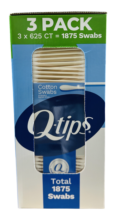 Q-tips 1875ct Cotton Swabs 3 Pack (3 x 625ct) – 100% Cotton, Paper Stick