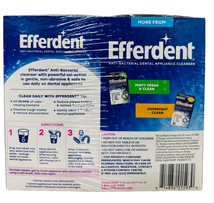 Efferdent 252ct Anti-Bacterial Dental Appliance Cleanser Tablets