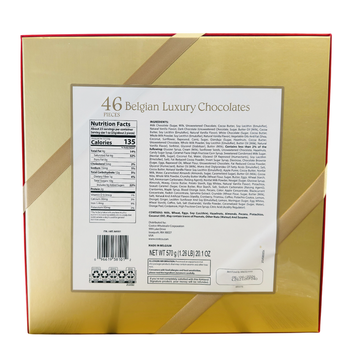 Kirkland Signature 46ct Belgian Luxury Chocolates Gift Box – 570g (20.1oz)