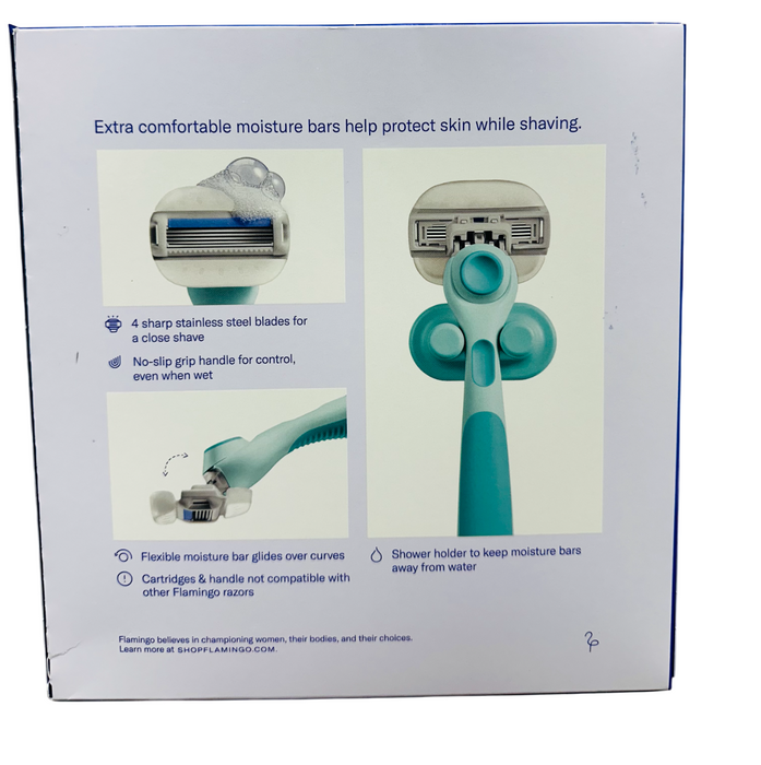 Flamingo 9ct Shave Kit – Razor Handle, 9 Cartridges & Shower Holder – 4-Blade Moisture Plus with Aloe