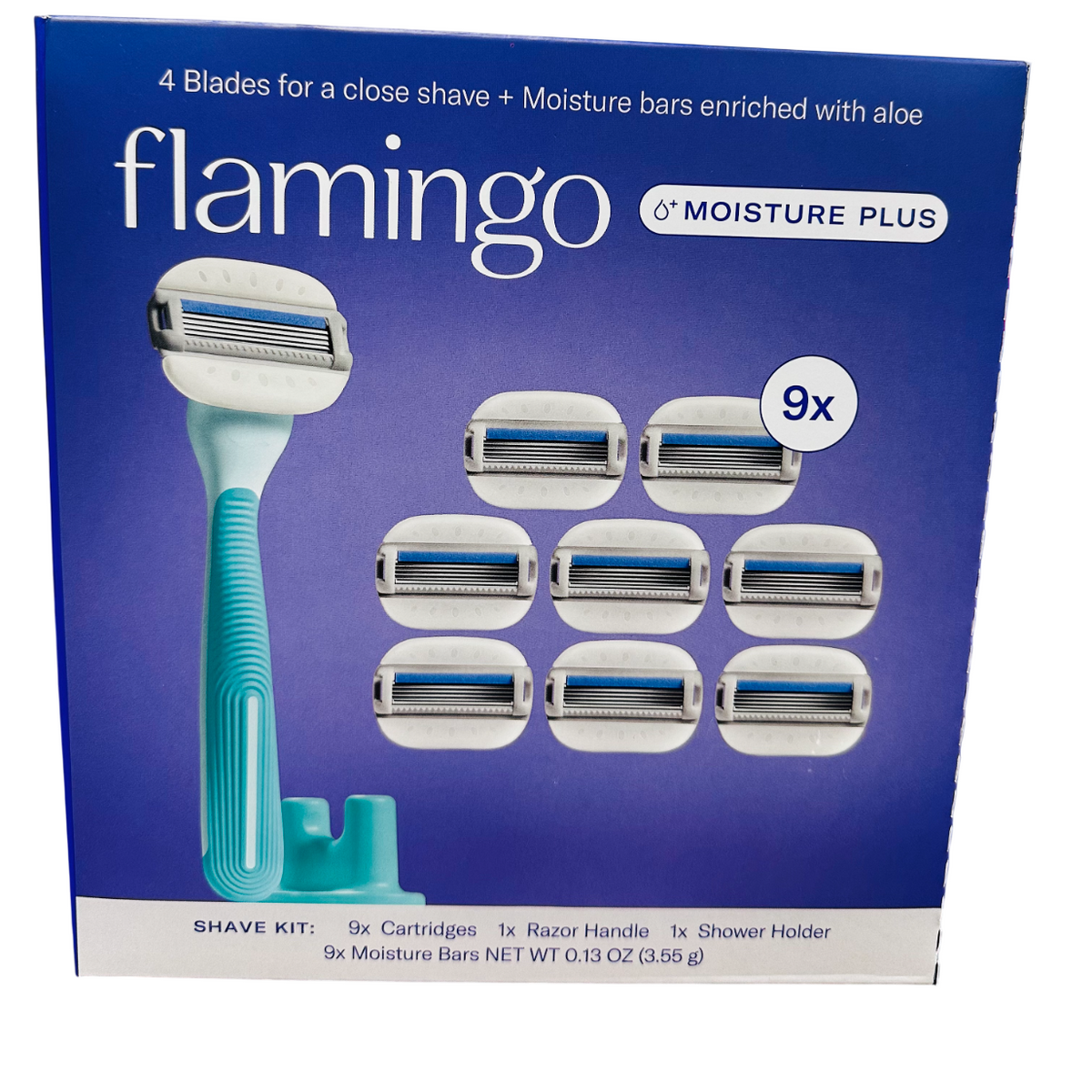 Flamingo 9ct Shave Kit,Razor Handle, 9 Cartridges & Shower Holder