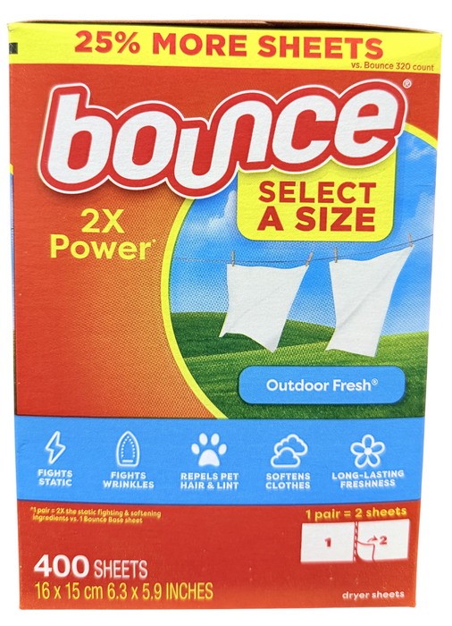 Bounce 400ct Outdoor Fresh Select-A-Size Dryer Sheets – 2X Power Static & Wrinkle Fighter