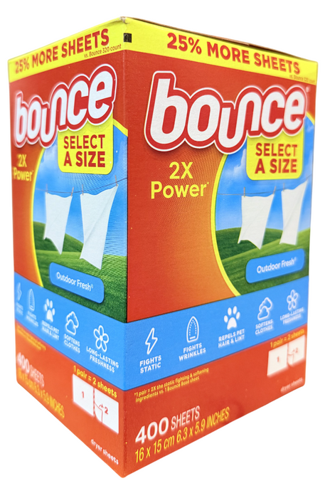 Bounce 400ct Outdoor Fresh Select-A-Size Dryer Sheets – 2X Power Static & Wrinkle Fighter