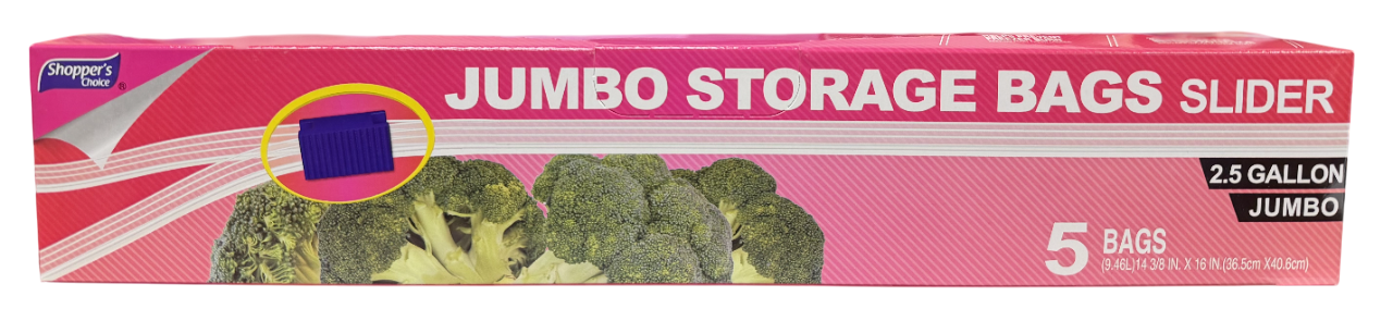 Shopper’s Choice 5ct Jumbo Storage Bags Slider, 2.5 Gallon – Thicker Freezer Safe Bags