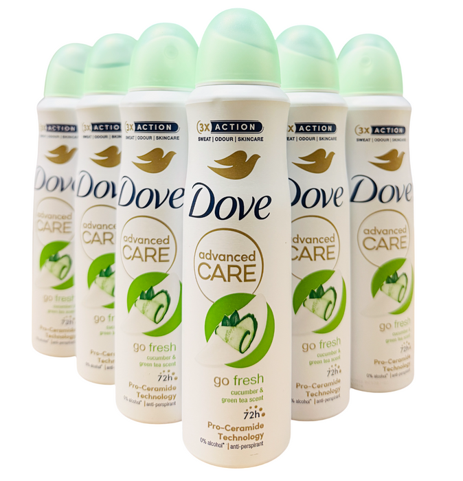 Dove 6 Pack advanced care Go Fresh Deodorant Spray – Cucumber Scent, 150ml Each