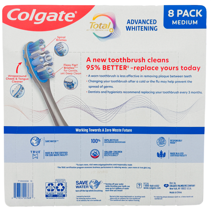 Colgate 8ct Total Advanced Whitening Medium Toothbrushes