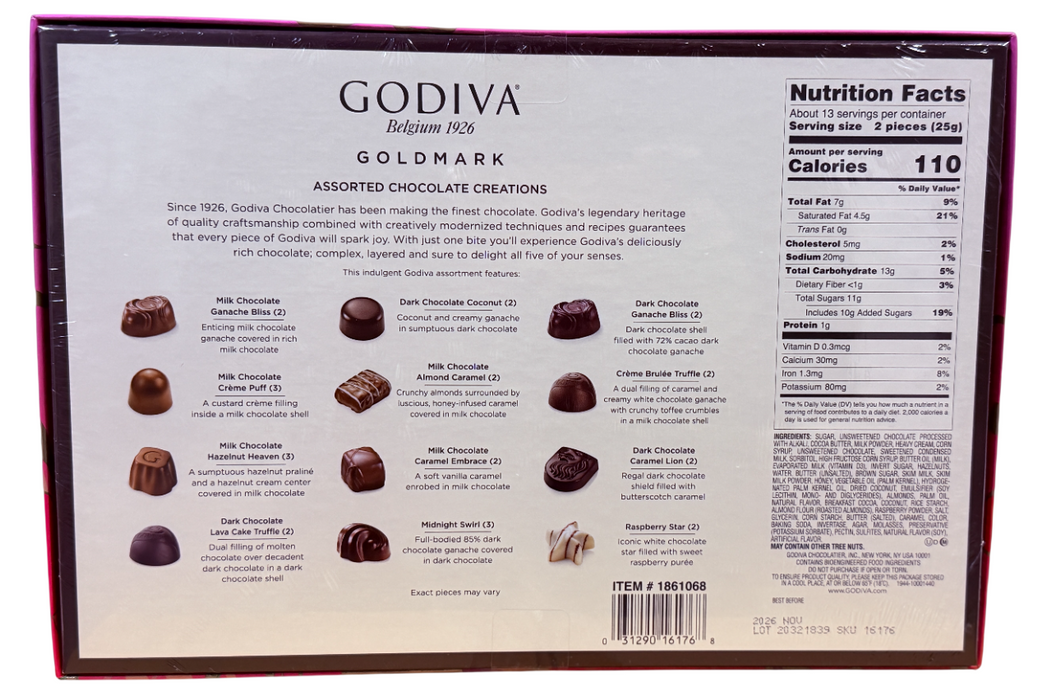 Godiva Belgium 27 Pieces Assorted Chocolates, 11.3 oz - Valentine packaging