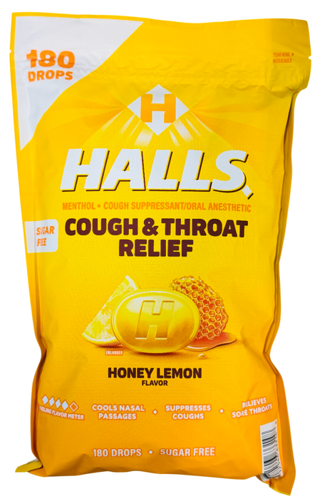 Halls 180ct Sugar-Free Honey Lemon Cough Suppressant Drops