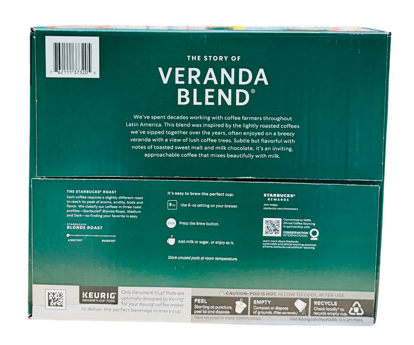 Starbucks 72Ct Veranda Blend Blonde Roast K-Cup Coffee Pods