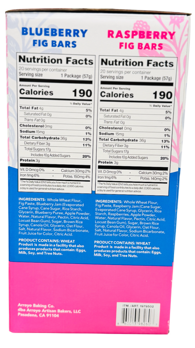 Arroyo 40ct Fig Bars Variety Pack – Blueberry & Raspberry Twin Packs, Real Fruit Whole Grain Snack Bars, 5 lb Box