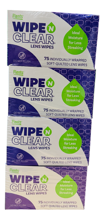 Flents Wipe ’N Clear Lens Wipes 75ct, 4-Pack (300 Total Wipes) - Soft-Quilted, Anti-Streak