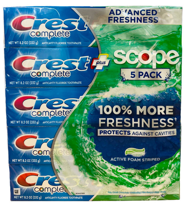 Crest Complete 5 Pk /8.2oz Toothpaste Plus Scope, 100% Freshness