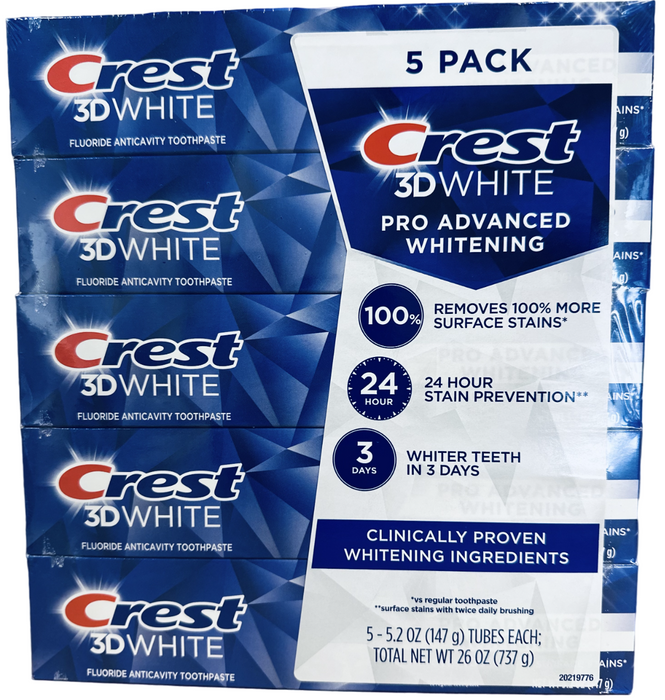 Crest 3D White Pro Advanced Whitening 5.2oz Toothpaste 5-pack