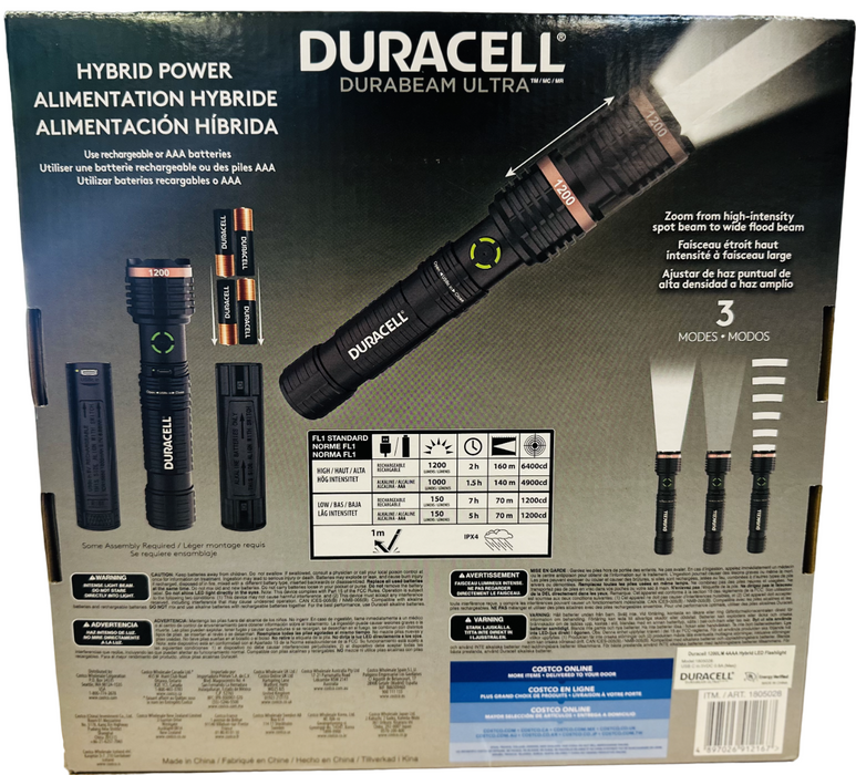 Duracell 3 Hybrid LED Flashlights 1200 Lumens - Includes 12 AAA Batteries