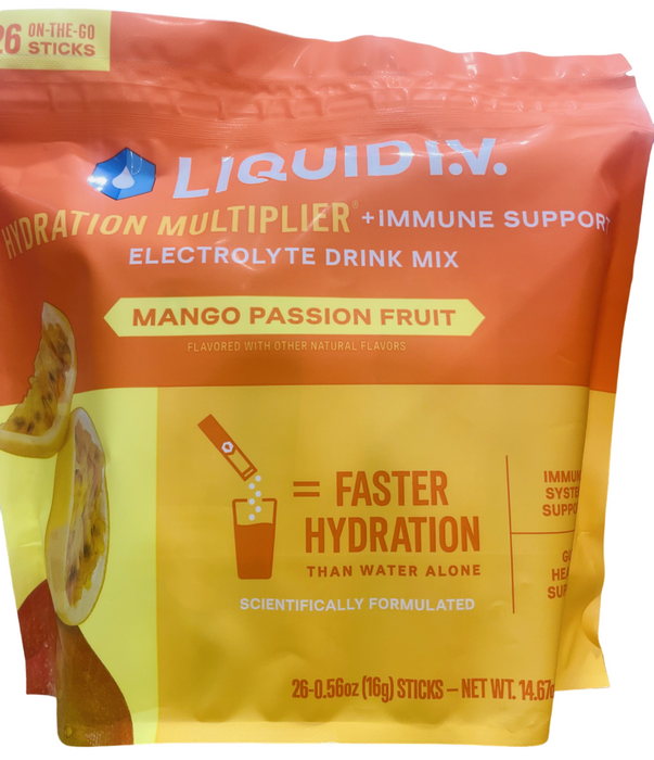 Liquid I.V. 26 Sticks Hydration Multiplier + Immune Support Electrolyte Drink Mix, Mango Passion Fruit