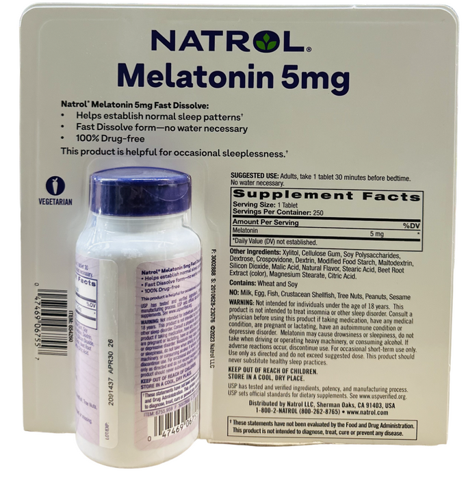 Natrol Melatonin 5 mg. 250 Fast Dissolve Sleep Tablets