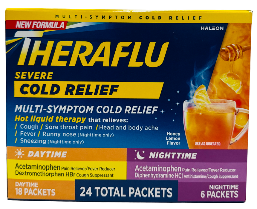 Theraflu Multi-Symptom + Nighttime Severe Cold & Cough, 24 Powder Packets