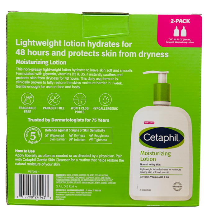 Cetaphil 2ct Moisturizing Lotion 20 fl oz – Hydrates 48 Hours, Lightweight, Fragrance-Free