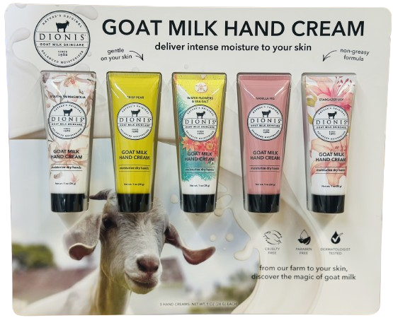 DIONIS 5pc - Goat Milk inspired hand cream 1oz - Assorted gift set.