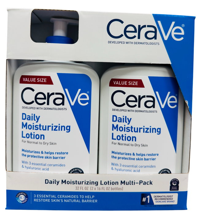 CeraVe Daily Moisturizing Lotion Multi-Pack (2 Pack),Daily Body & Face Moisturizer for Normal to Dry Skin, 16 fl oz Each
