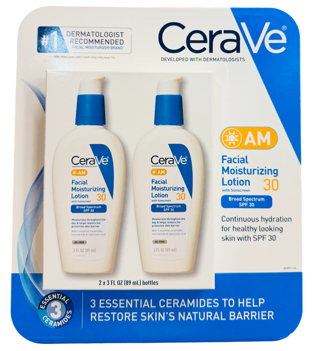 CeraVe AM Facial Moisturizing Lotion SPF 30 (2 Pack), 3 fl oz Each