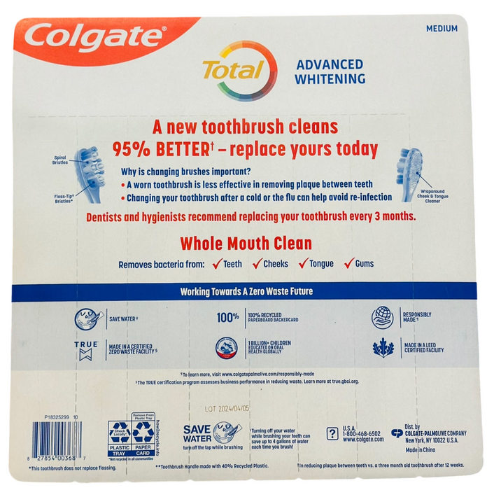 Colgate 8ct Total Advanced Whitening Medium Toothbrushes